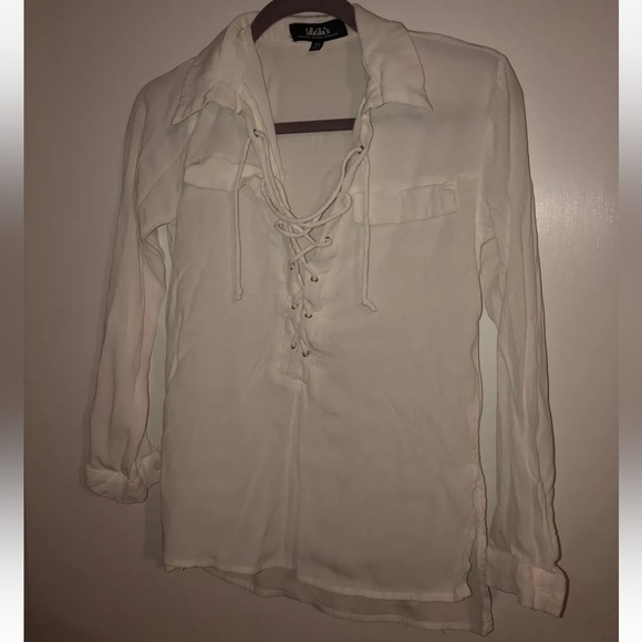 Lulus Size XS Criss Cross Blouse White Long Sleeve Collared Basics New With Tags - Picture 1 of 3
